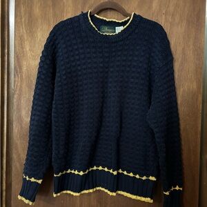 Navy Irish Crewneck Sweater with Yellow Accents